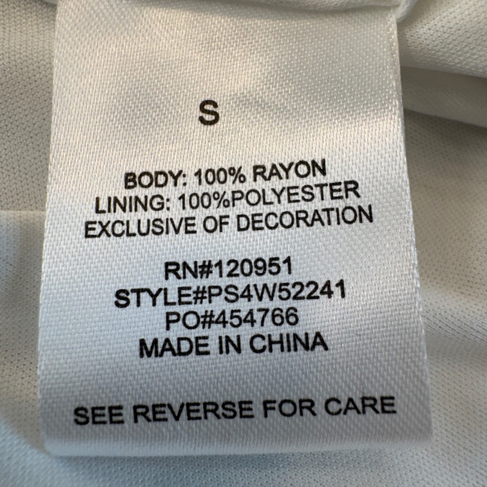 White w/ Metallic Thread Smocked Eyelet Ruffle Sleeve Tiered Mini Dress Small - Picture 6 of 16